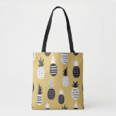 Zwarte, witte ananas, gele achtergrond tote bag (Voorkant)