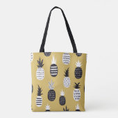 Zwarte, witte ananas, gele achtergrond tote bag (Achterkant)