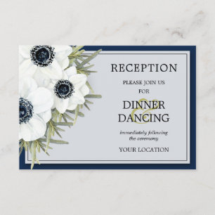 Zwarte witte annemonen Botanische bruiloft Informatiekaartje