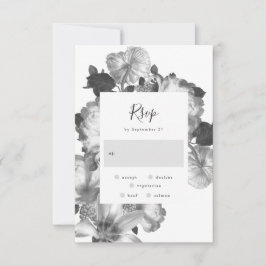 Zwarte witte Antiek  Floral Wedding RSVP Kaartje