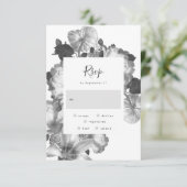 Zwarte witte Antiek  Floral Wedding RSVP Kaartje (Staand voorkant)