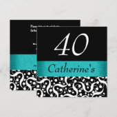 Zwarte witte aqua elegant, elke leeftijdse viering kaart (Voorkant / Achterkant)