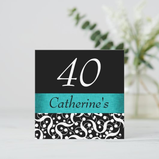 Zwarte witte aqua elegant, elke leeftijdse viering kaart (Staand voorkant)