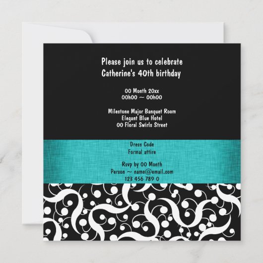 Zwarte witte aqua elegant, elke leeftijdse viering kaart (Achterkant)
