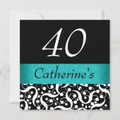 Zwarte witte aqua elegant, elke leeftijdse viering kaart (Voorkant)