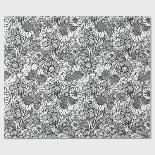 Zwarte & Witte Australische Wildflower Garden Cadeaupapier (Vlak)