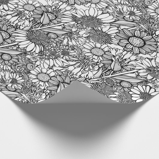 Zwarte & Witte Australische Wildflower Garden Cadeaupapier (Hoek)