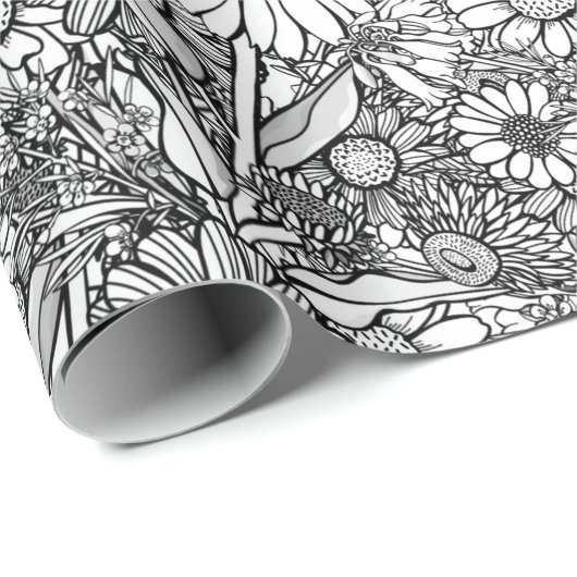 Zwarte & Witte Australische Wildflower Garden Cadeaupapier (Rol Hoek)