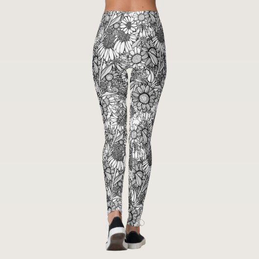 Zwarte & Witte Australische Wildflower Garden Leggings (Achterkant)