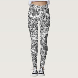 Zwarte & Witte Australische Wildflower Garden Leggings