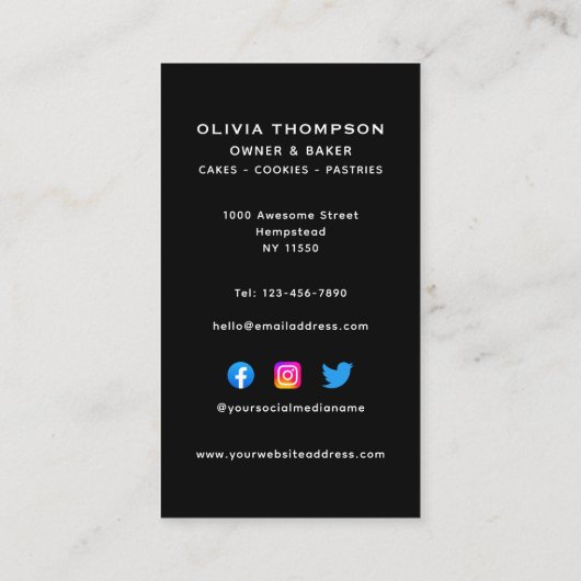 Zwarte witte bakkerij koekjes koekjes gebak Chef Visitekaartje (Achterkant)
