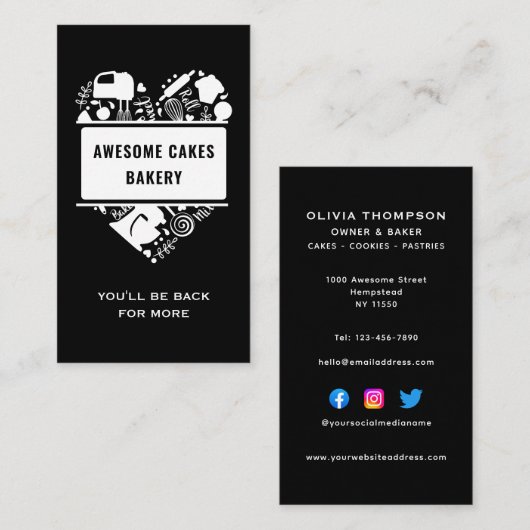 Zwarte witte bakkerij koekjes koekjes gebak Chef Visitekaartje (Voorkant / Achterkant)