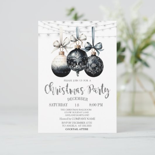 Zwarte witte ballen, lichten, buffel geruite kerst kaart (Staand voorkant)