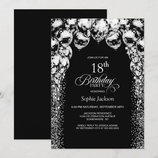 Zwarte witte ballonnen 18e verjaardagsfeest kaart (Voorkant / Achterkant)