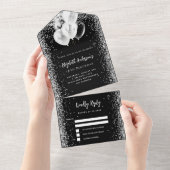 Zwarte witte ballonnen glitter verjaardag rsvp all in one uitnodiging (Afscheurbaar)