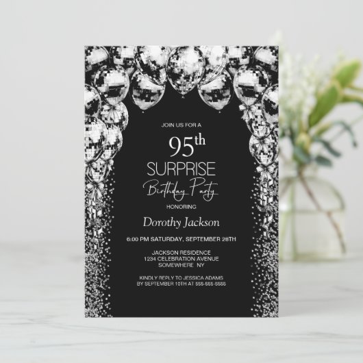 Zwarte witte ballonnen verrassen 95ste verjaardags kaart (Staand voorkant)