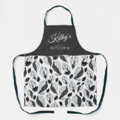 Zwarte witte basisbenaming Herb Leaf Pattern Botan Schort (Voorkant)