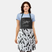 Zwarte witte basisbenaming Herb Leaf Pattern Botan Schort (Gedragen)