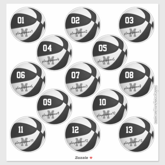 zwarte witte basketbal op maat 13 spelers sticker (Vel)