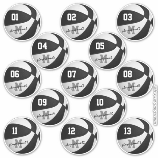 zwarte witte basketbal op maat 13 spelers sticker (Voorkant)