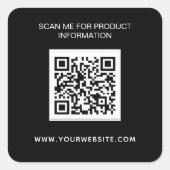 Zwarte witte bedrijfsinformatie qr code vierkante sticker (Voorkant)