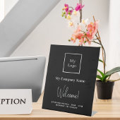 Zwarte witte bedrijfsnaam openinguren reclamebord met voetstuk