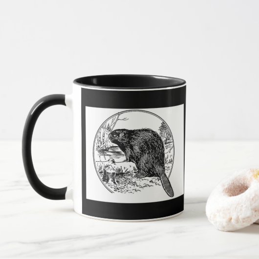 Zwarte witte  bever koffie mok (Met donut)