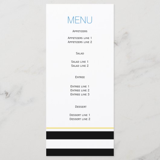 Zwarte witte blauwe bloemen moderne trouwmenukaart menu (Achterkant)