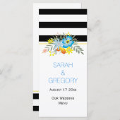 Zwarte witte blauwe bloemen moderne trouwmenukaart menu (Voorkant / Achterkant)