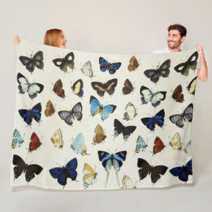 ZWARTE WITTE BLAUWE BUTTERFLIES Beauty Natuur Love Fleece Deken