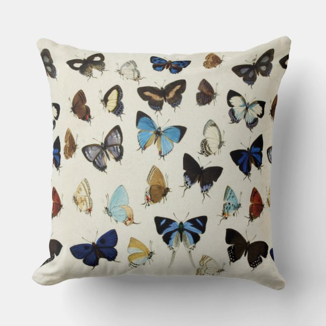 ZWARTE WITTE BLAUWE BUTTERFLIES Beauty Natuur Love Kussen (Voorkant)