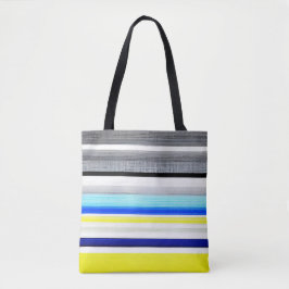 Zwarte witte blauwe gele Abstracte strepen Tote Bag