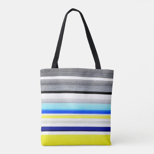 Zwarte witte blauwe gele Abstracte strepen Tote Bag (Achterkant)