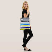 Zwarte witte blauwe gele Abstracte strepen Tote Bag (Op model)