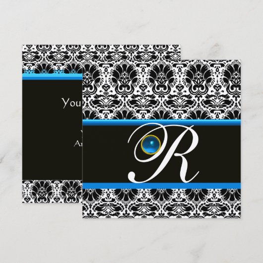 ZWARTE WITTE BLAUWE MONOGRAM Sapphire Gold Kaart (Voorkant / Achterkant)