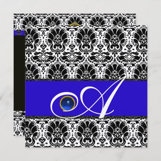 ZWARTE WITTE BLAUWE MONOGRAM Sapphire Gold Kaart (Voorkant / Achterkant)