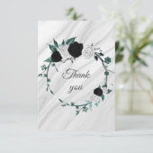 zwarte witte blauwgroen blauwe bloemen botanische  bedankkaart (Staand voorkant)