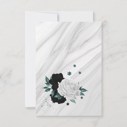 zwarte witte blauwgroen blauwe bloemen botanische  bedankkaart (Achterkant)