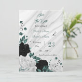 zwarte witte blauwgroen florale marmer met uitzond save the date (Staand voorkant)