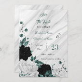 zwarte witte blauwgroen florale marmer met uitzond save the date (Voorkant / Achterkant)