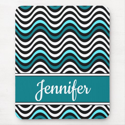 Zwarte witte Blauwgroen rode strepen Muismat (Voorkant)