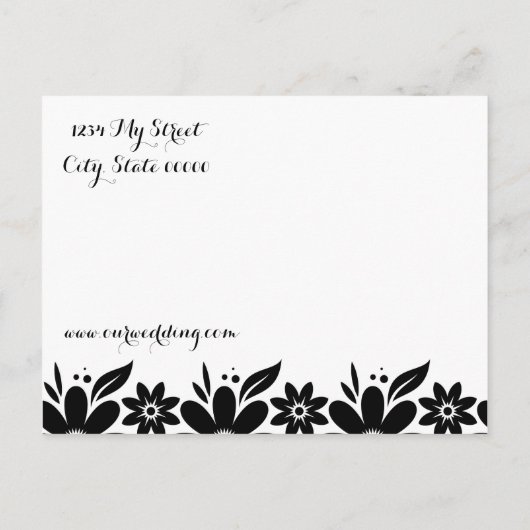 Zwarte witte bloem Bewaar de datum of Nodig uit Aankondigingskaart (Achterkant)