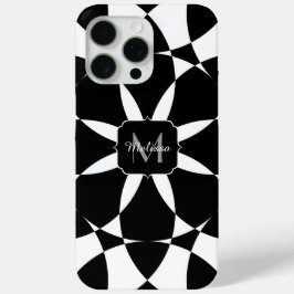 Zwarte witte bloem mandala mosaic retro Monogram iPhone 15 Pro Max Hoesje