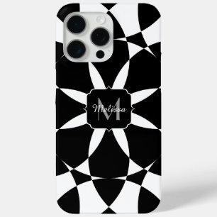 Zwarte witte bloem mandala mosaic retro Monogram iPhone 15 Pro Max Hoesje