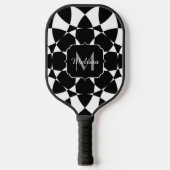 Zwarte witte bloem mandala mosaic retro Monogram Pickleball Paddle (Voorkant)