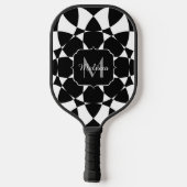 Zwarte witte bloem mandala mosaic retro Monogram Pickleball Paddle (Achterkant)