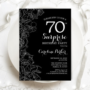 Zwarte Witte Bloem Surprise 70ste Verjaardagsfeest Kaart