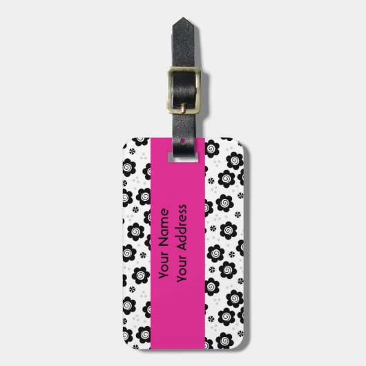 Zwarte witte bloemen Bagage label (Voorkant verticaal)