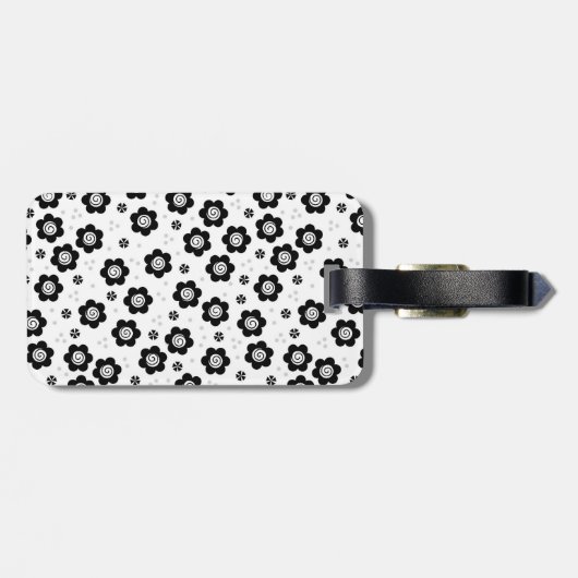 Zwarte witte bloemen Bagage label (Achterkant horizontaal)