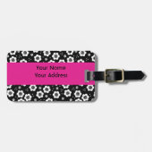 Zwarte witte bloemen Bagage label (Voorkant horizontaal)